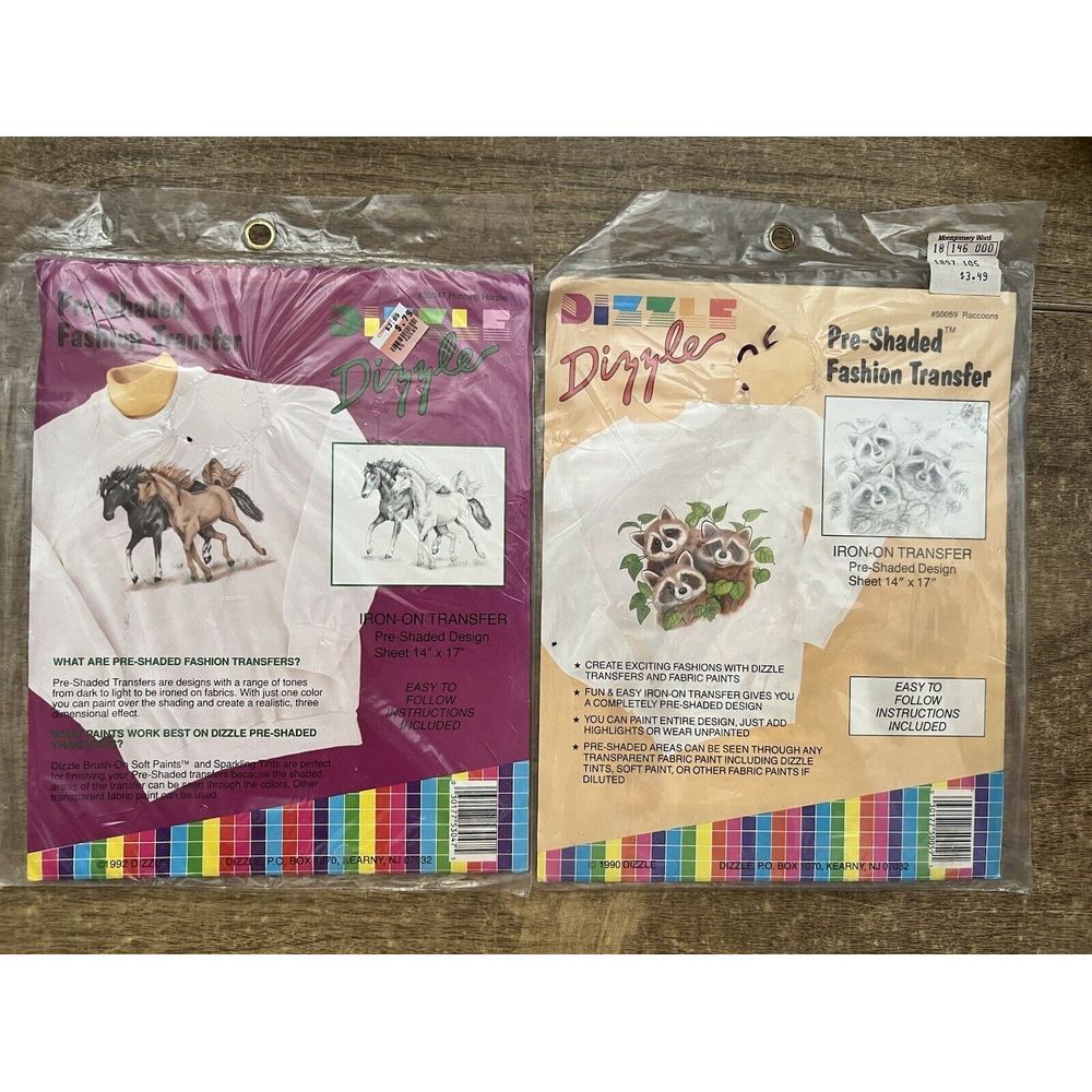 Vintage Raccoons & Wild‎ Horses Dizzle Pre-Shaded Iron-On Fashion Transfer